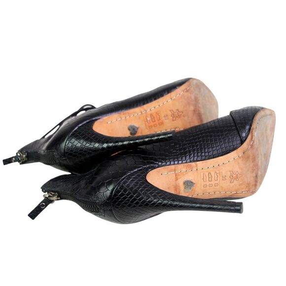 Alice + Olivia BLACK REAL LEATHER HIGH HEEL POINTED STRAPPY ZIP PUMP SHOES Sz 39 - Picture 7 of 11